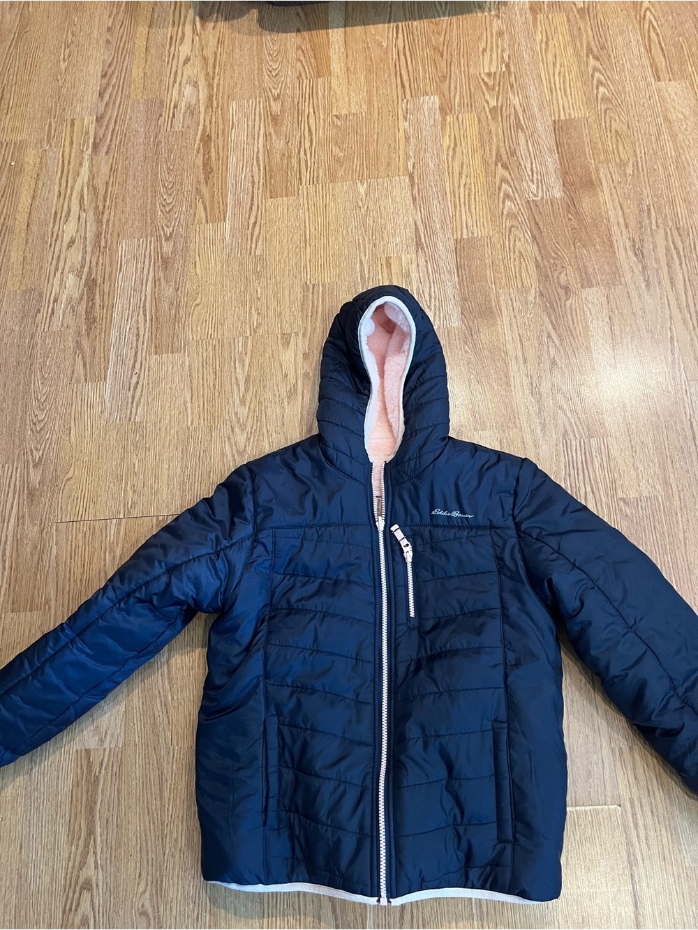 Eddie Bauer Girls' Navy Reversible Puffer Jacket with Hood